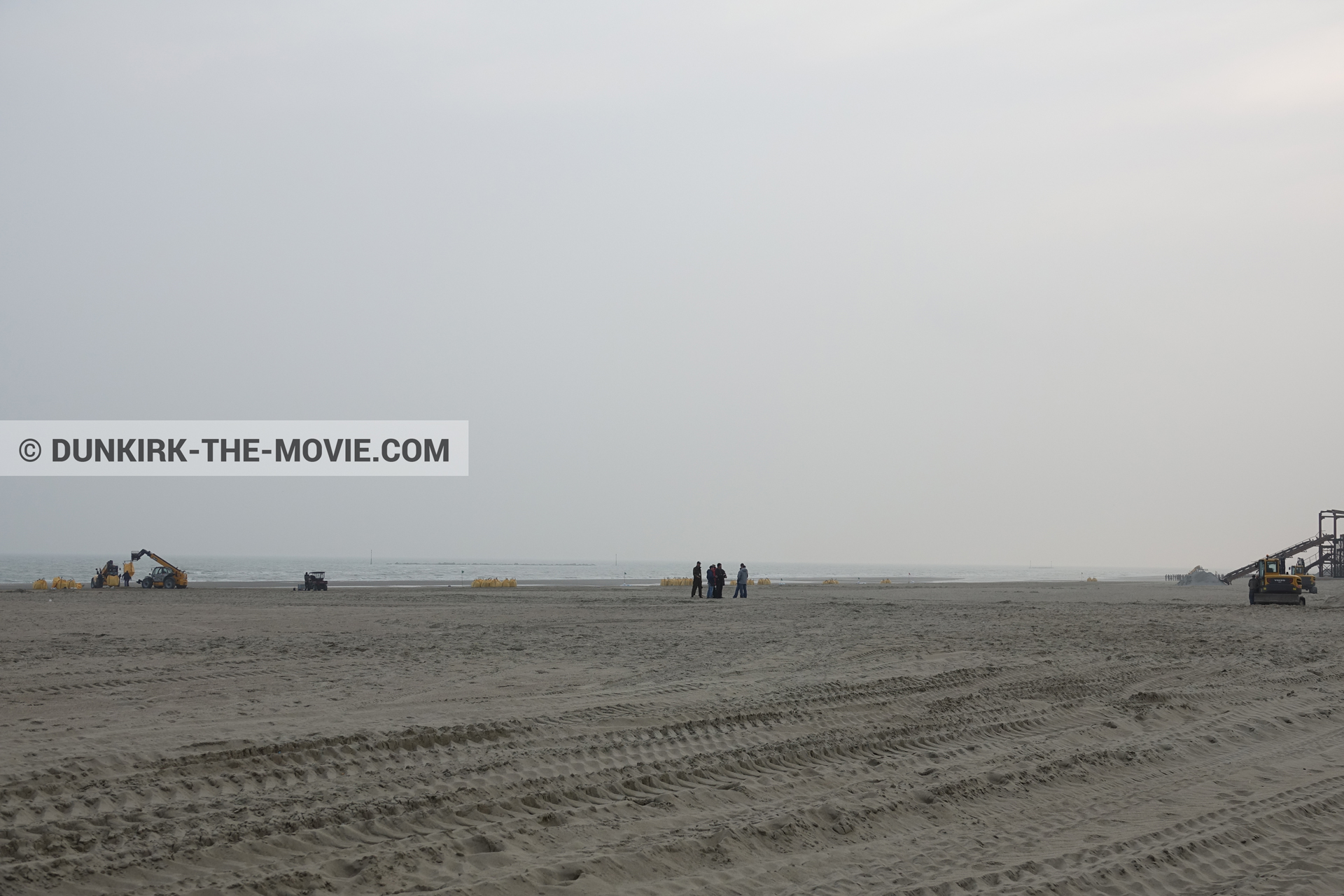 Picture with beach, technical team,  from behind the scene of the Dunkirk movie by Nolan