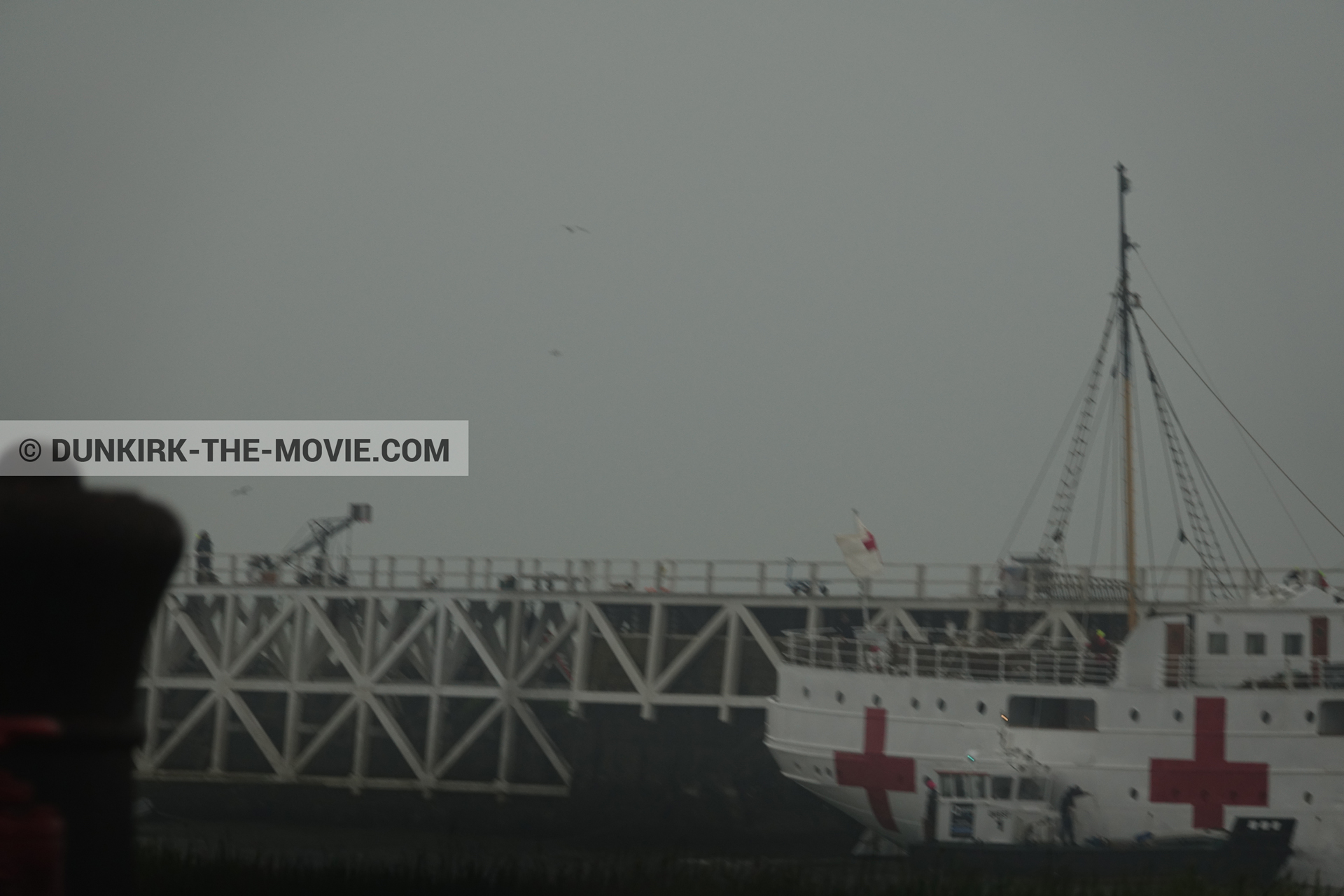 Picture with grey sky, EST pier, M/S Rogaland,  from behind the scene of the Dunkirk movie by Nolan