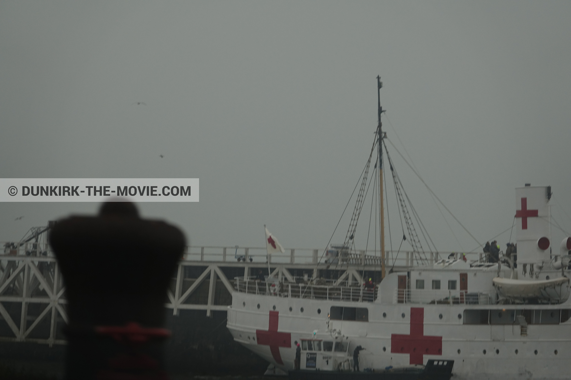 Picture with grey sky, EST pier, M/S Rogaland,  from behind the scene of the Dunkirk movie by Nolan