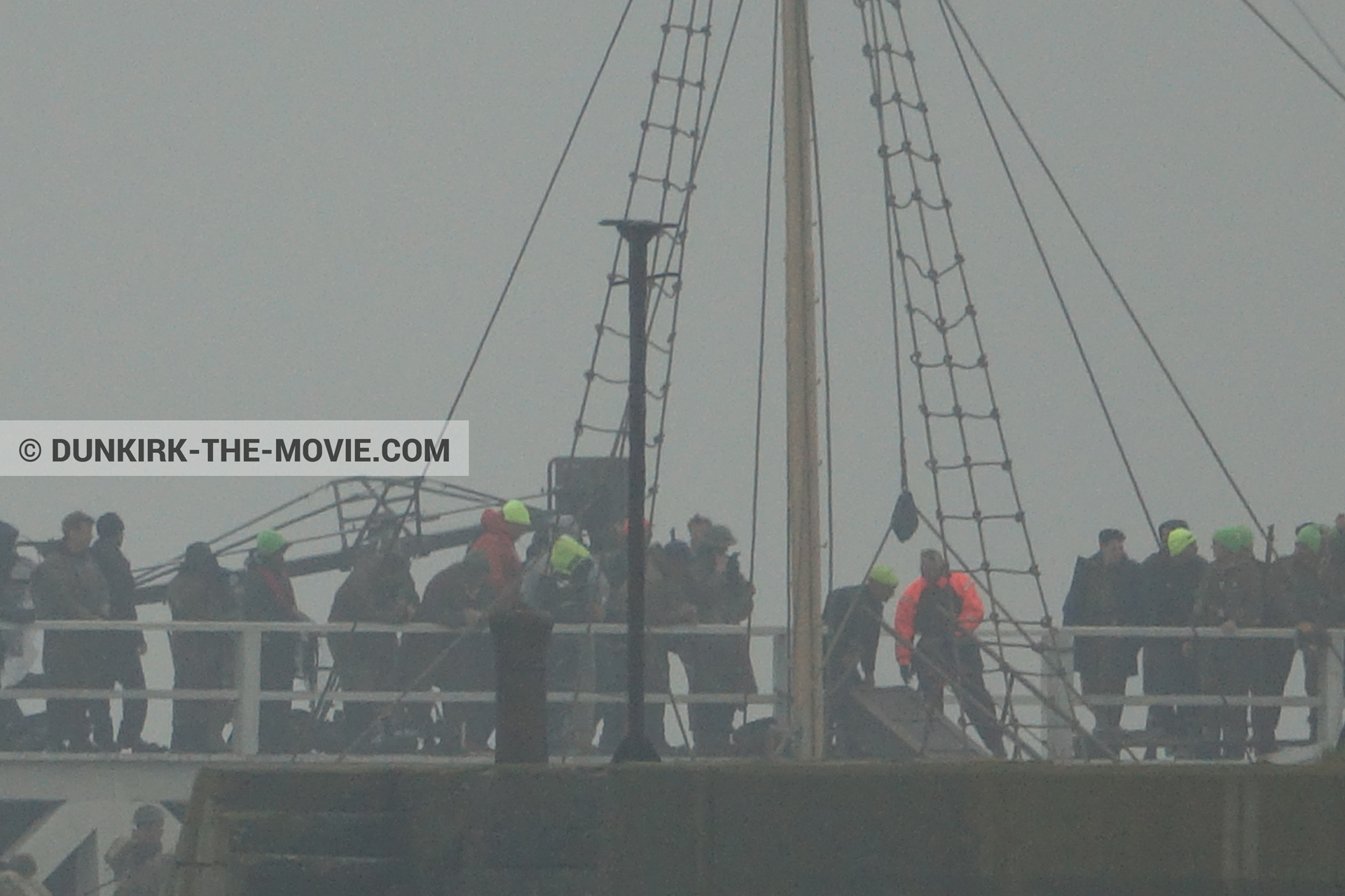 Picture with grey sky, supernumeraries, EST pier, technical team, M/S Rogaland,  from behind the scene of the Dunkirk movie by Nolan