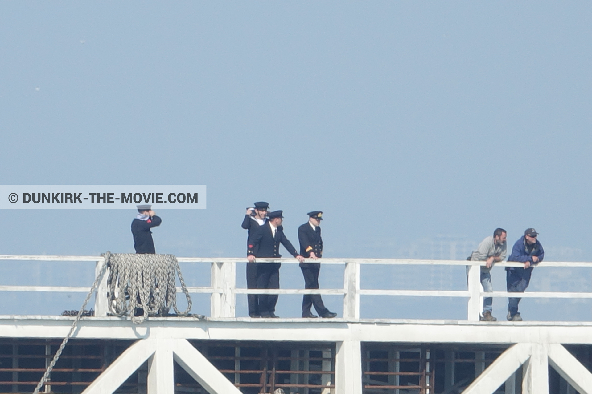 Picture with blue sky, supernumeraries, EST pier,  from behind the scene of the Dunkirk movie by Nolan
