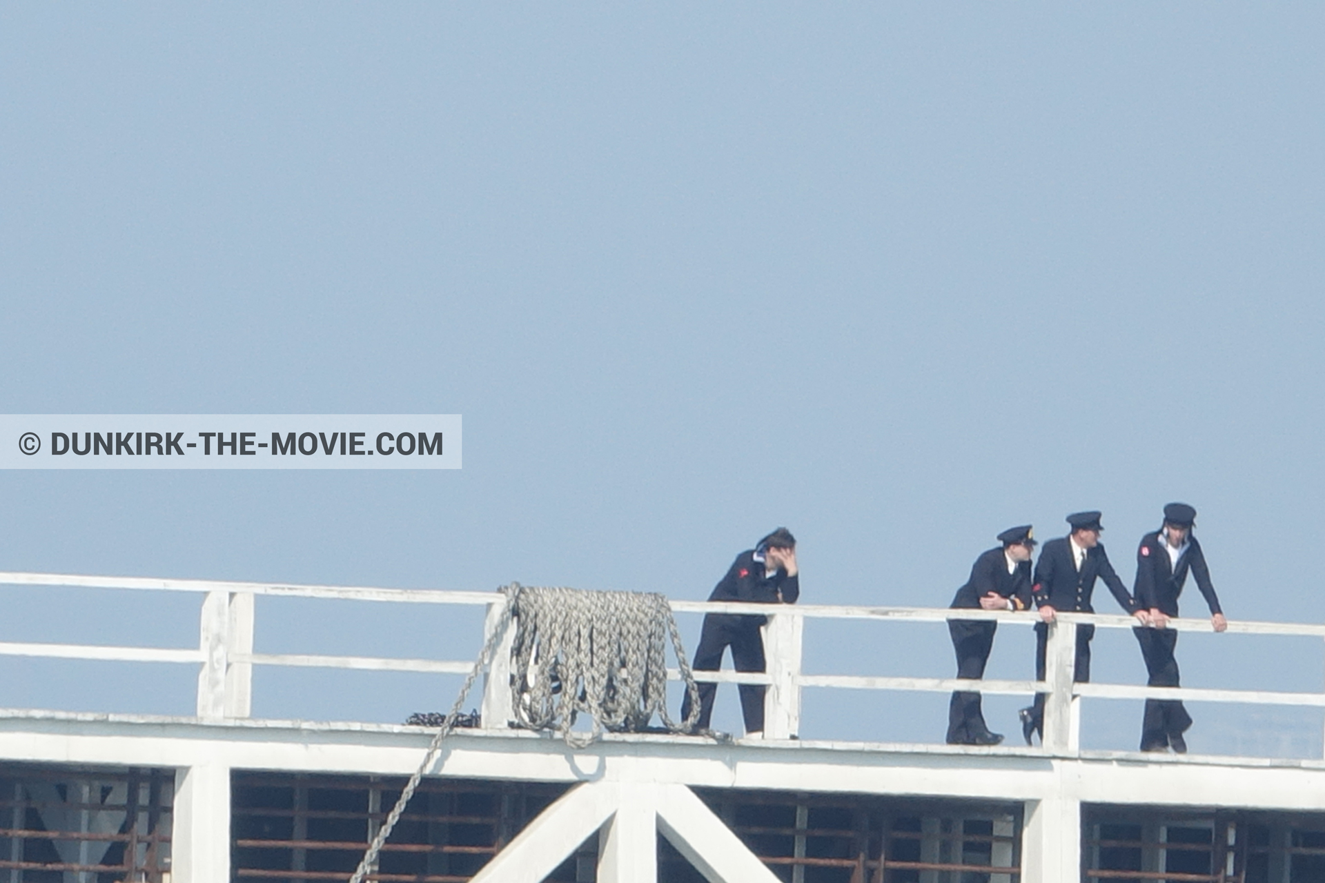 Picture with blue sky, supernumeraries, EST pier,  from behind the scene of the Dunkirk movie by Nolan