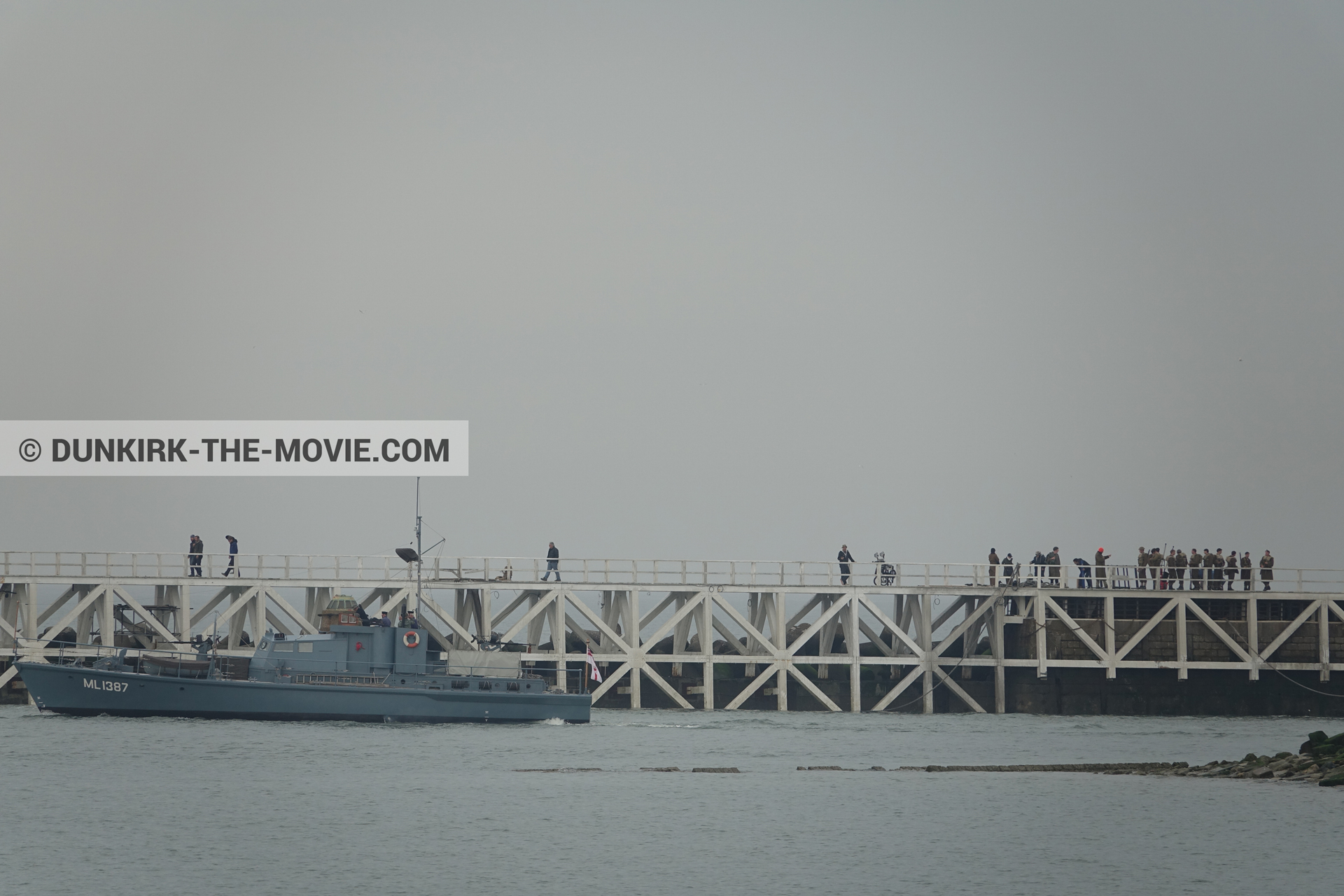 Picture with grey sky, HMS Medusa - ML1387, EST pier,  from behind the scene of the Dunkirk movie by Nolan