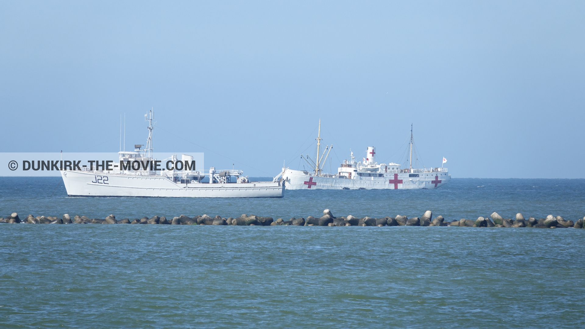 Fotos con cielo azul, J22 -Hr.Ms. Naaldwijk, mares calma, M/S Rogaland,  durante el rodaje de la película Dunkerque de Nolan