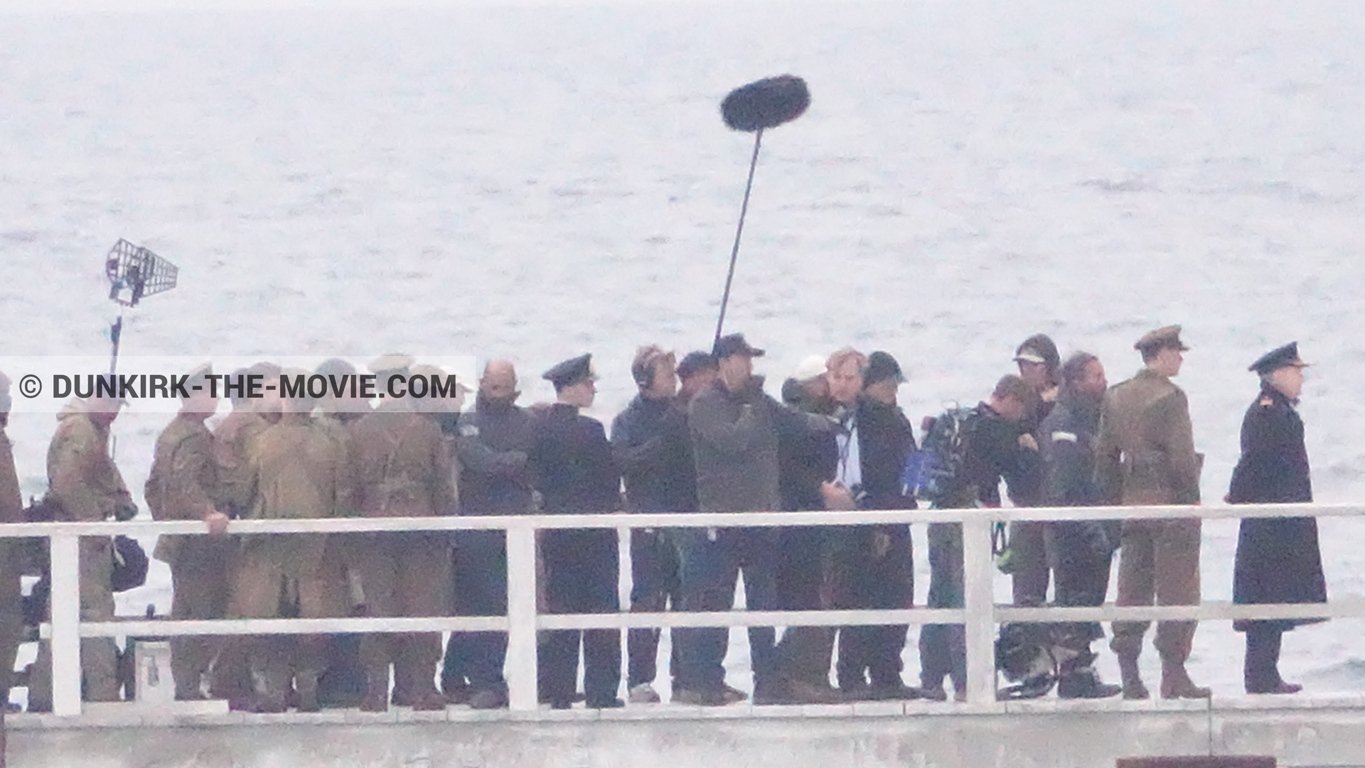 Picture with actor, IMAX camera, Hoyte van Hoytema, EST pier, Kenneth Branagh, Christopher Nolan, technical team,  from behind the scene of the Dunkirk movie by Nolan