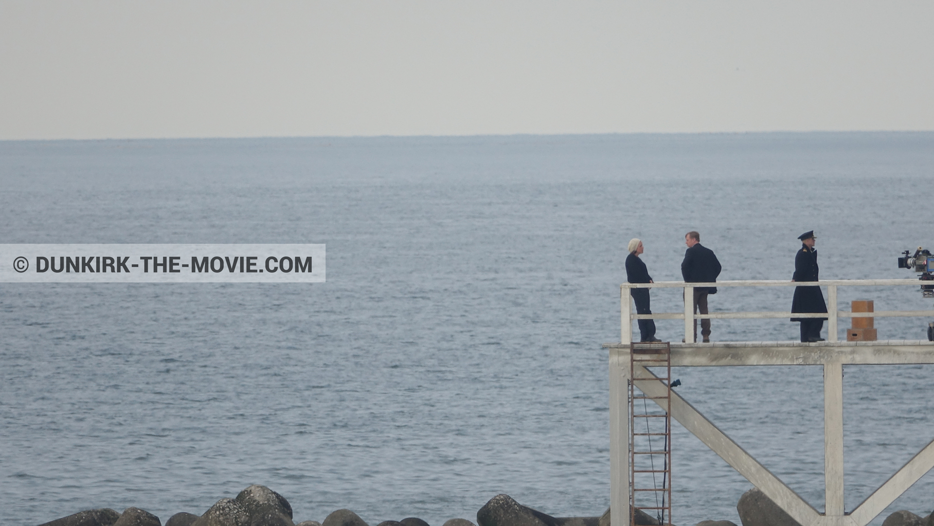 Fotos con actor, cámara IMAX, muelle del ESTE, Christopher Nolan, Emma Thomas,  durante el rodaje de la película Dunkerque de Nolan