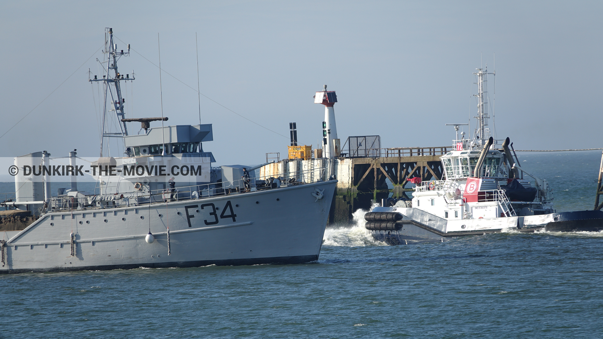Fotos con barco, F34 - Hr.Ms. Sittard, equipo técnica,  durante el rodaje de la película Dunkerque de Nolan