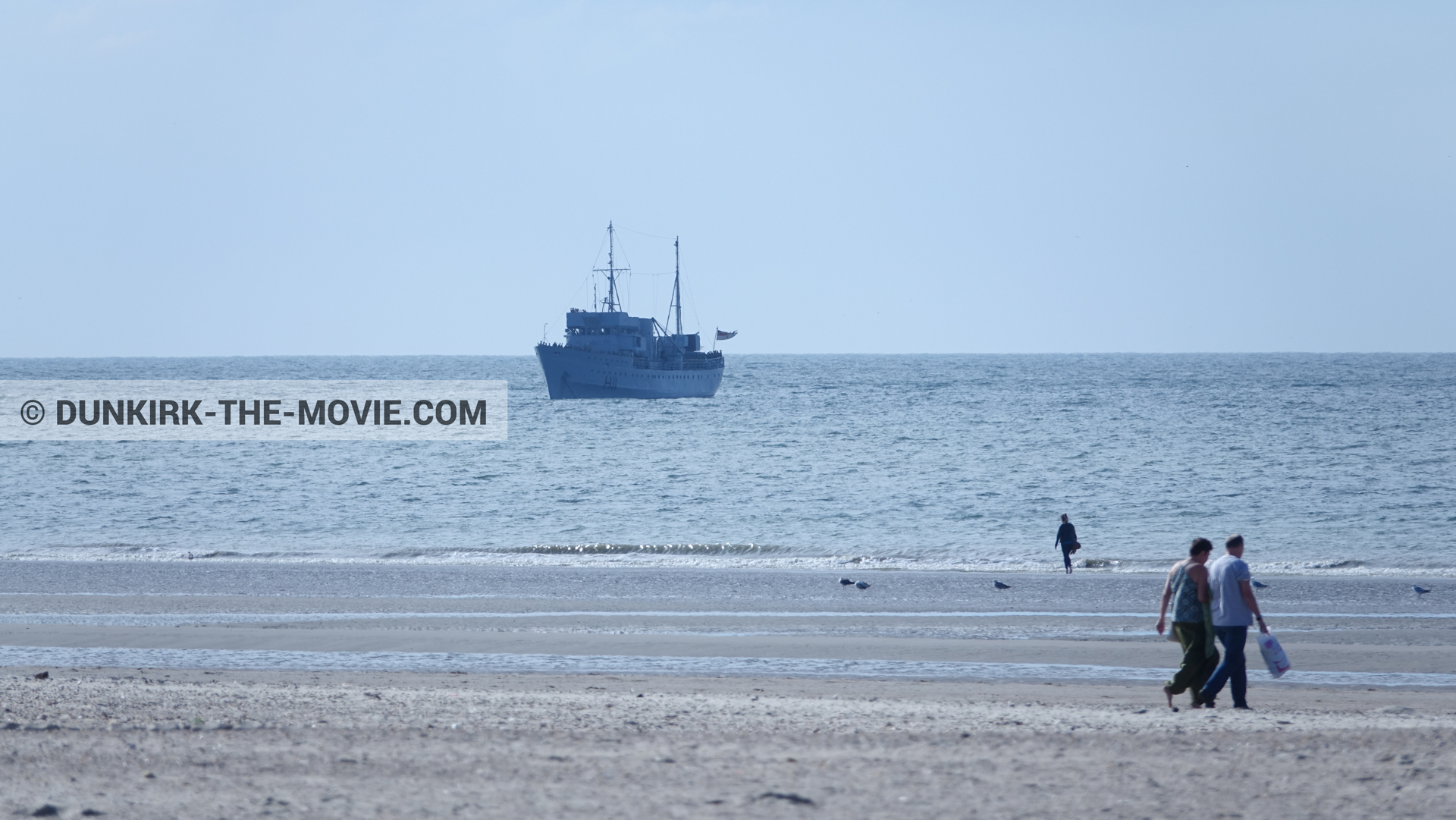 Picture with boat, beach,  from behind the scene of the Dunkirk movie by Nolan
