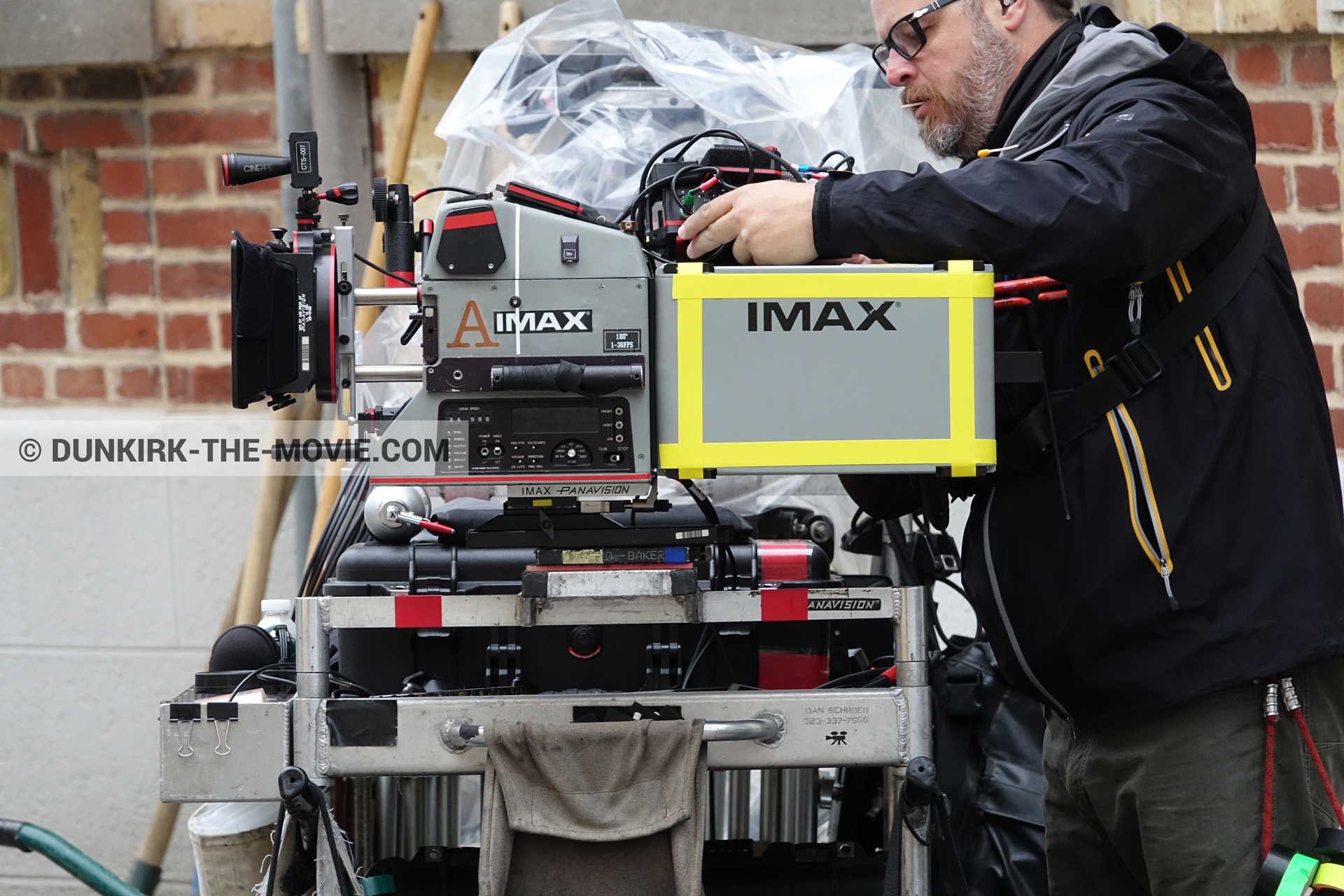 Picture with IMAX camera, technical team,  from behind the scene of the Dunkirk movie by Nolan