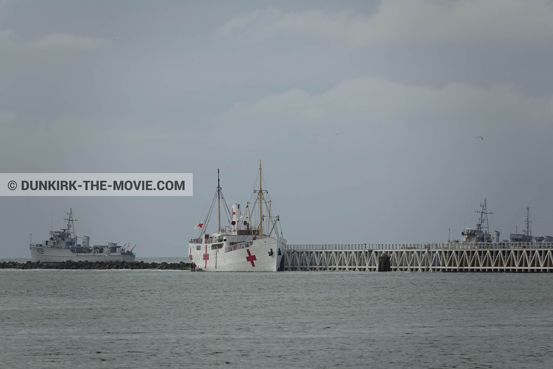 Picture with cloudy sky, H32 - Hr.Ms. Sittard, EST pier, M/S Rogaland,  from behind the scene of the Dunkirk movie by Nolan