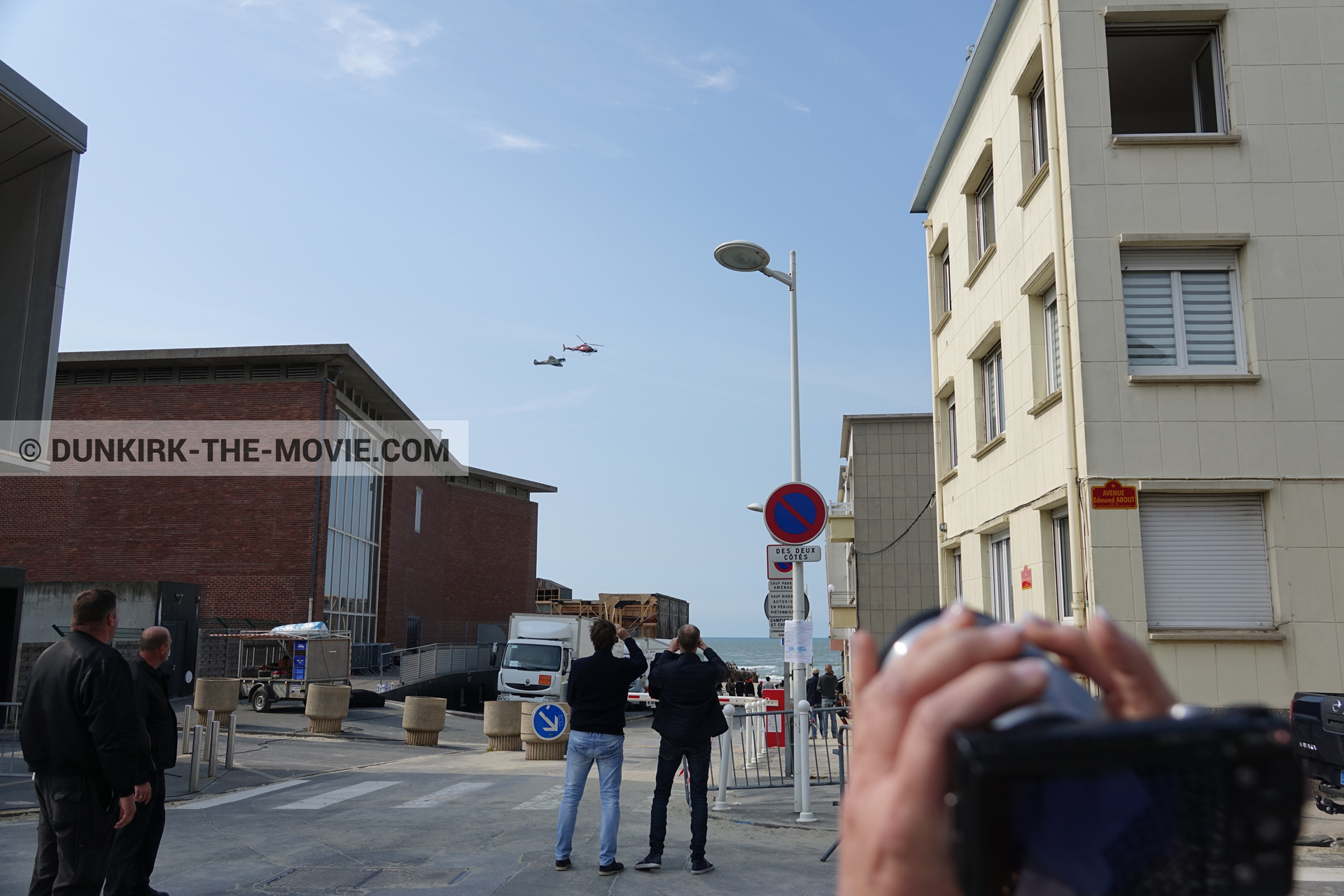 Picture with plane, helicopter camera, Malo les Bains,  from behind the scene of the Dunkirk movie by Nolan