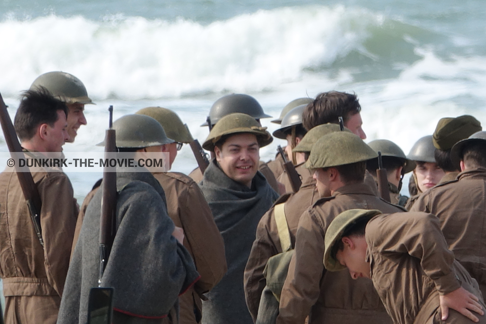 Picture with supernumeraries, rough sea,  from behind the scene of the Dunkirk movie by Nolan