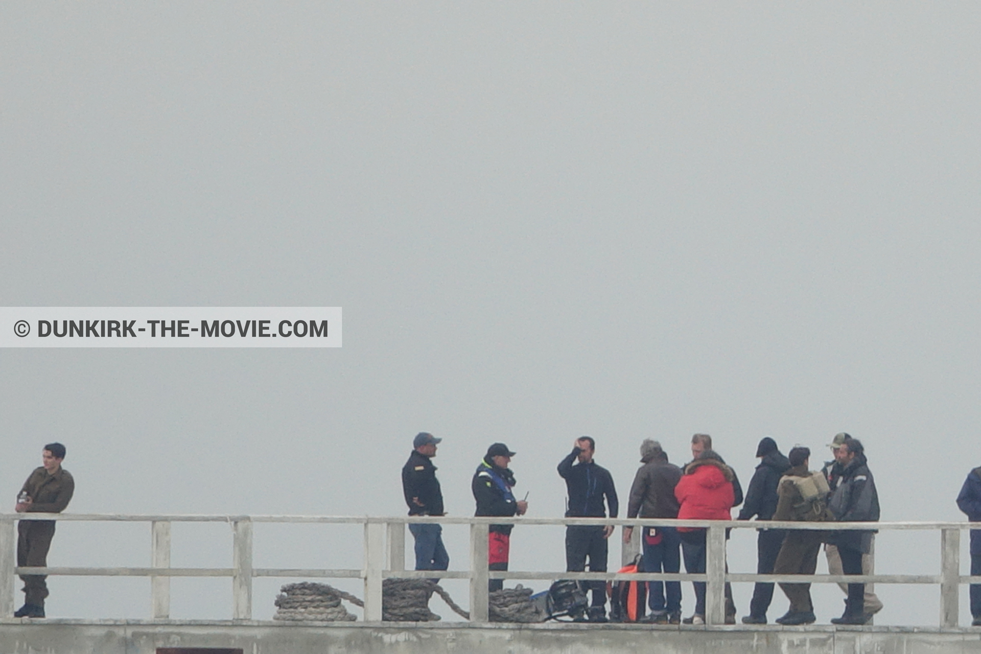 Picture with actor, grey sky, Hoyte van Hoytema, EST pier, Christopher Nolan, Nilo Otero,  from behind the scene of the Dunkirk movie by Nolan