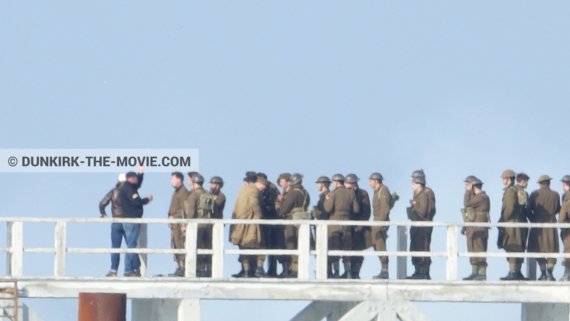 Picture with supernumeraries, EST pier, technical team,  from behind the scene of the Dunkirk movie by Nolan