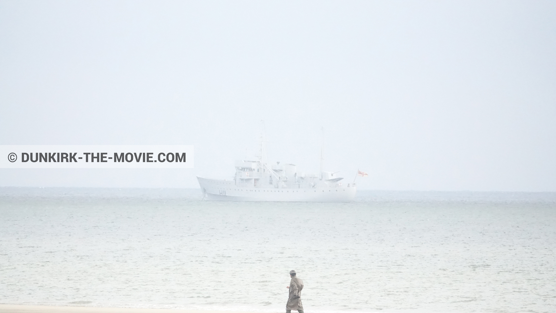 Fotos con barco, extras, H11 - MLV Castor, playa,  durante el rodaje de la película Dunkerque de Nolan