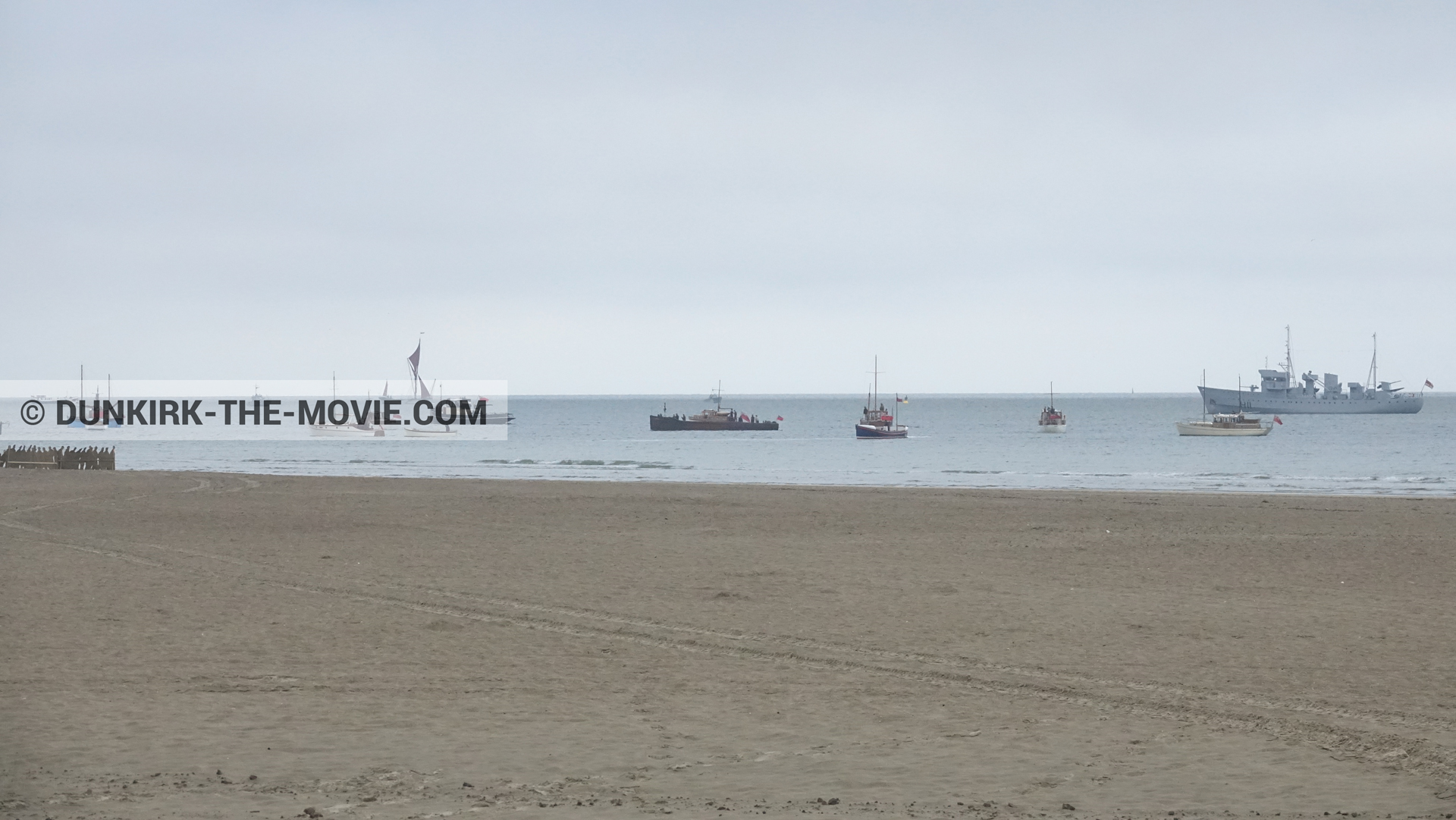 Picture with boat, beach, Xylonite,  from behind the scene of the Dunkirk movie by Nolan